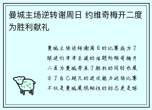 曼城主场逆转谢周日 约维奇梅开二度为胜利献礼