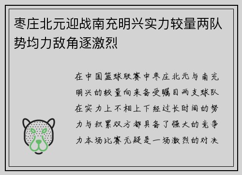 枣庄北元迎战南充明兴实力较量两队势均力敌角逐激烈